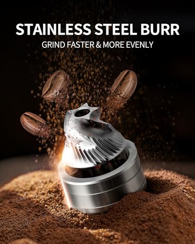 Image of CIRCLE JOY Manual Coffee Grinder with 40 External Adjustable Settings, Stainless Steel Burr Coffee Bean Grinder, Portable Hand Coffee Grinder for Home and Travel, Silver