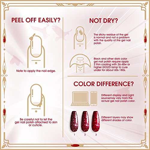 ROSALIND UV Nagellack Schwarz Rot Glitter Gel Nagellack 15ml UV LED Soak Off Nail Gel Polish Shellac Nagellack… – Bild 7