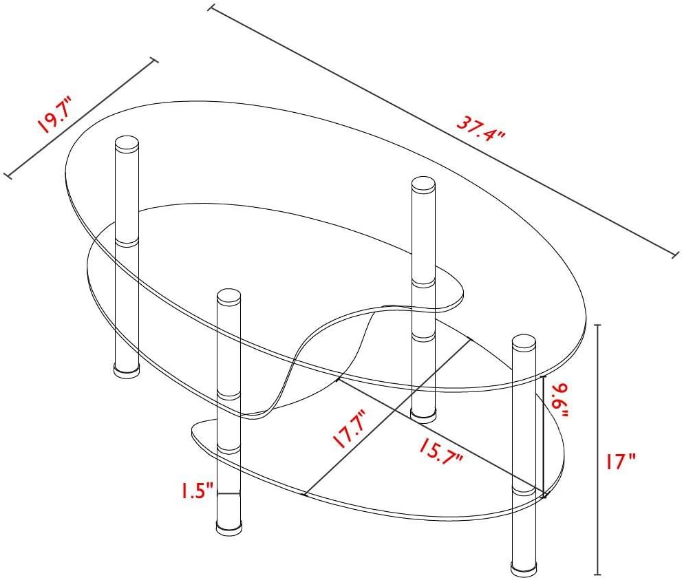 Yaheetech Round Oval Glass Top Coffee Table Center Table Sofa Side Cocktail Tables for Living Room Stainless Steel Legs Clear