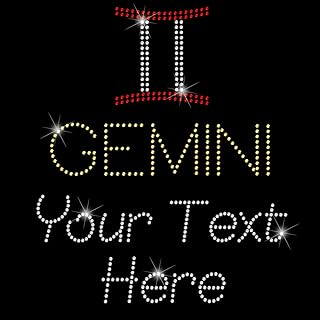 Custom Your Name Text Rhinestone Bling Sparkle Iron On Transfer DIY Zodiac Gemini Bling