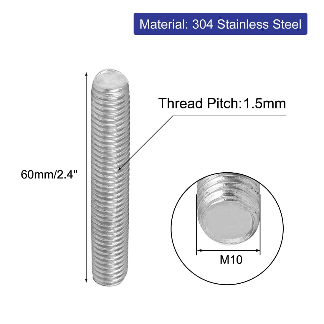 Threded Rood Rust M10 Threaded Rods 10 Pcs M10 X 60mm Fully Threaded Rods - 304 Stainless ...