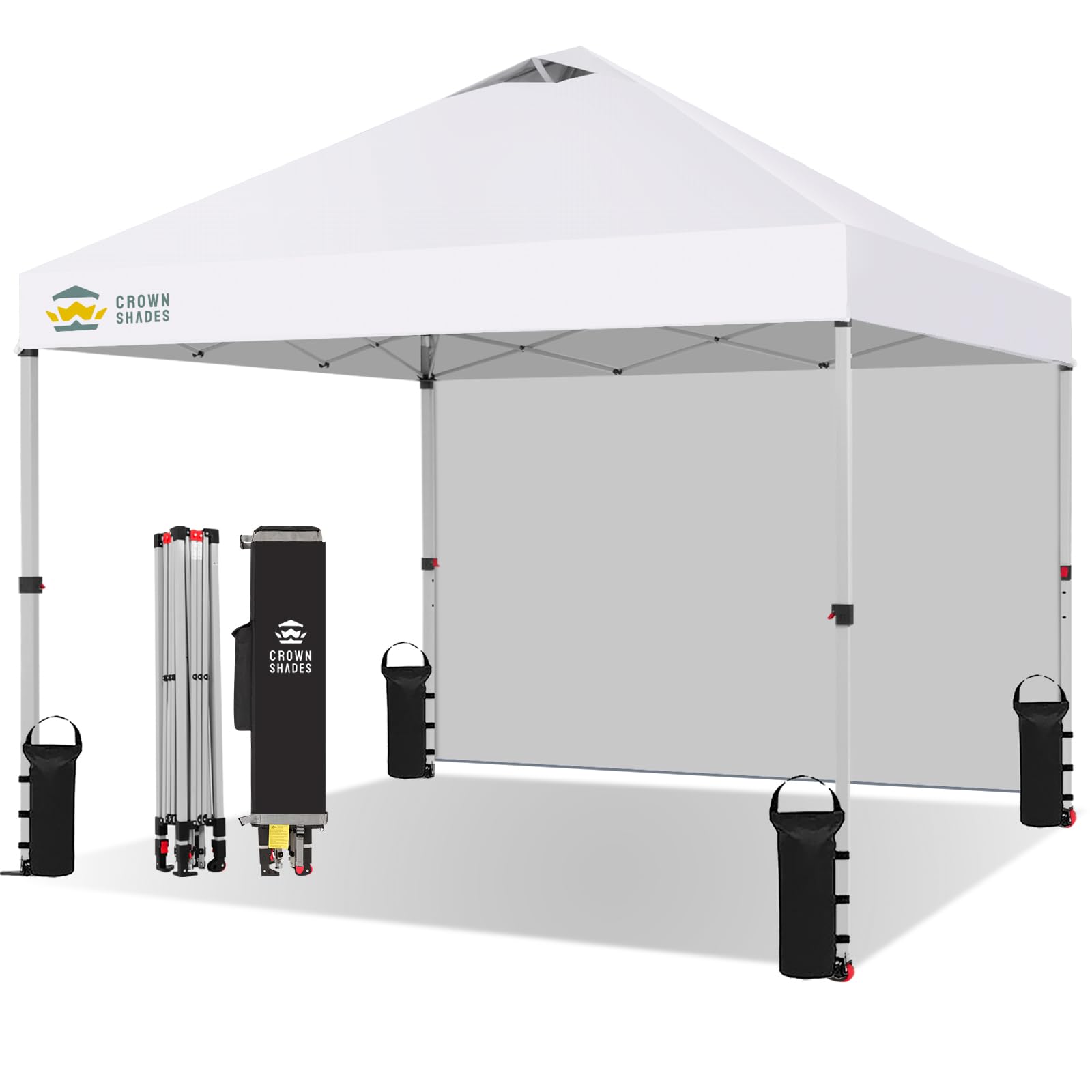 Pop Up Gazebo with 1 Sidewall 3m x 3m, Waterproof Pop Up Tent, Center Lock One Push Instant Event Shelter Canopy, Folding Party Tent with Carry Bag, Bonus 8 Stakes and 4 Ropes, White