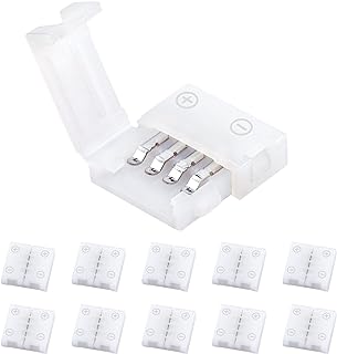 10 Pack 4-Pin RGB LED Light Strip Connectors, Solderless and Gapless Adapter Terminal for 10mm (0.39 in) 4-pin SMD 5050 RGB Flexible LED Strips Extension and Connection (White)