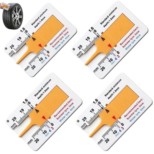 4 Stück Profiltiefenmesser für Reifen, Reifenprofiltiefenmesser, Gewindetiefenmessgerät für Reifen 0 Bis 20 mm Tiefenmessschieber, Genaue Messwerkzeuge für Die Reifenprofiltiefe, für Autos