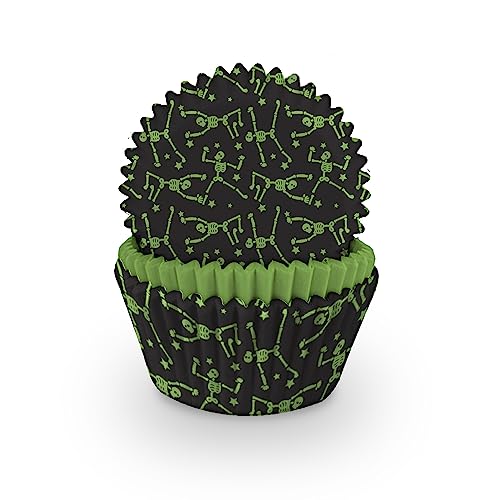 Anniversary House Halloween Cupcake Cases - 60 Neon Skeleton Cupcake Cases for Baking - Halloween Baking Cups in Heavy Duty Greaseproof Paper, J213