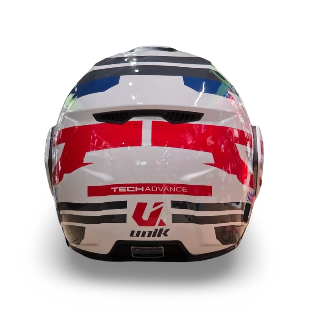 unik Casco Modular Abatible 180 Spectrum Moto Adultos Visera Solar Doble Policarbonato 2 Calotas Ventilación Frontal Trasera Cierre Micrométrico - Blanco Roj Azul , Talla M