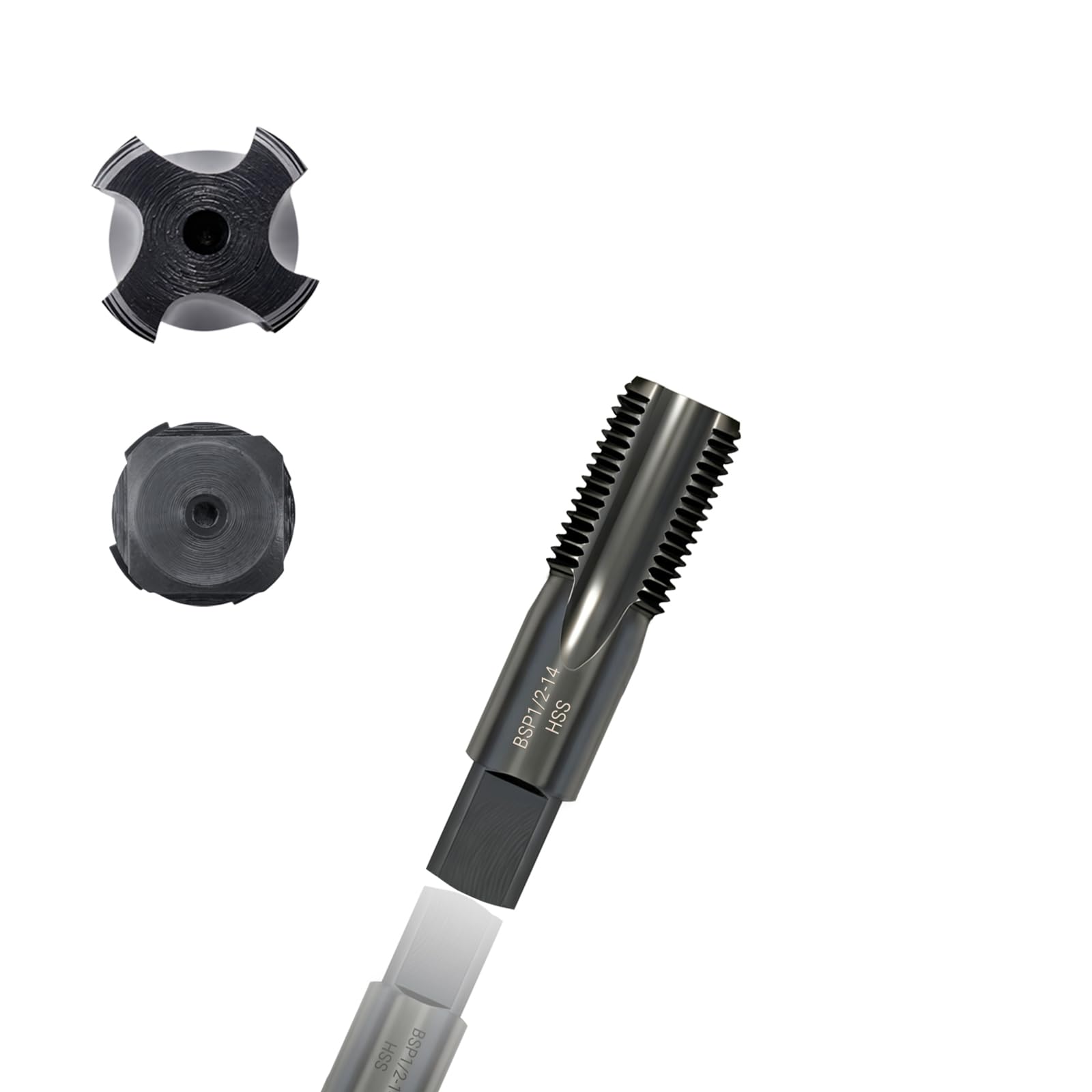WojBear 1 PCS 1/2 inch BSP Pipe Tap, 4341 Steel Threader Overall Black Nitriding, Hand Threading Plumbing Tap Set for Accurate Threads, Assorted Plumbers DIY Thread Cutting Tools