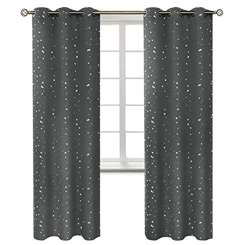 Image of BGment Kids Blackout Curtains for Bedroom - Grommet Thermal Insulated Silver Star Print Room Darkening Curtains for Living Room, Set of 2 Panels (42 x 84 Inch, Dark Grey)