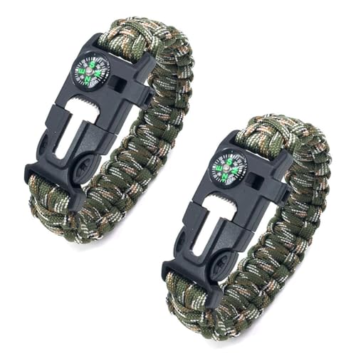 NJCXOLA Paracord brazalete Kit, Supervivencia al aire libre, Paracord Bracelets, Kit Pulsera Paracord Supervivencia, Camuflaje Supervivencia Pulsera, Iniciador de fuego, emergencia cuchillo