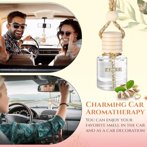 Image of 2 Pack Car Air Freshener Pistachio and Salted Caramel Hanging Essential Oil Diffuser Long Lasting Car Scent Automobile Aromatherapy with Rearview Mirror Accessories(Cross Pendant)