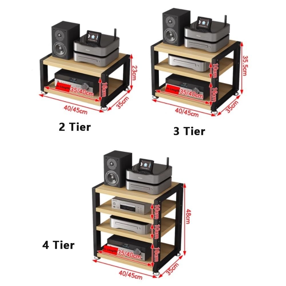 AV-MA - Supporto a 4 ripiani, in legno di noce, supporto per cuffie HiFi, amplificatore e lettore CD, soluzione di archiviazione compatta (L40 cm) per audiofili
