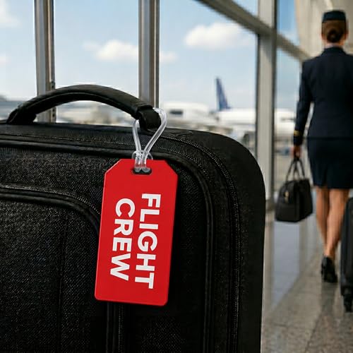 Image of 2 Pack - Heavy Duty Flight Crew Luggage Tags - Airline Crew Bag Tag for Flight Attendant Luggage and Carry On Rollerboards, Rigid Plastic with Loop Straps