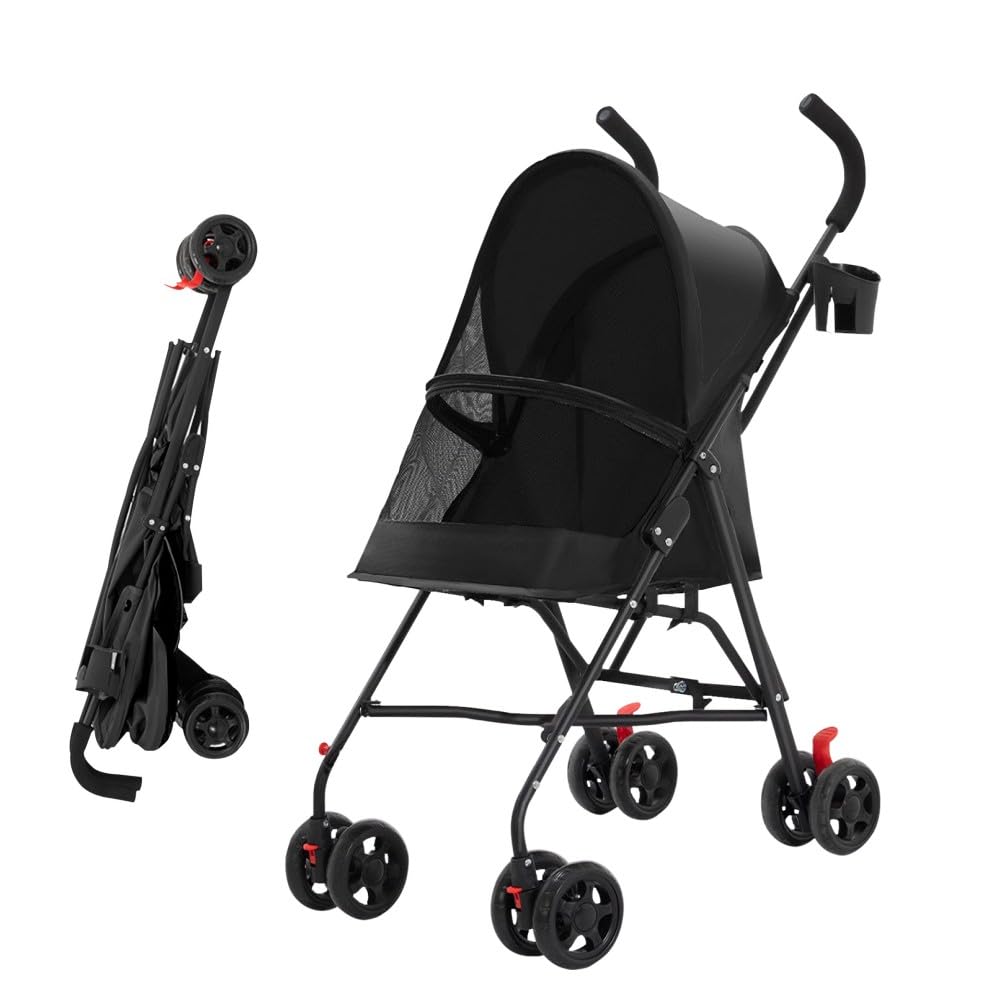 OHMG Poussette pliante pour chiens,Poussette pour chien et chats,4 roues,Poussette portable pour animaux domestiques,Légère,Pratique,Amovible,jusqu'à 15 kg