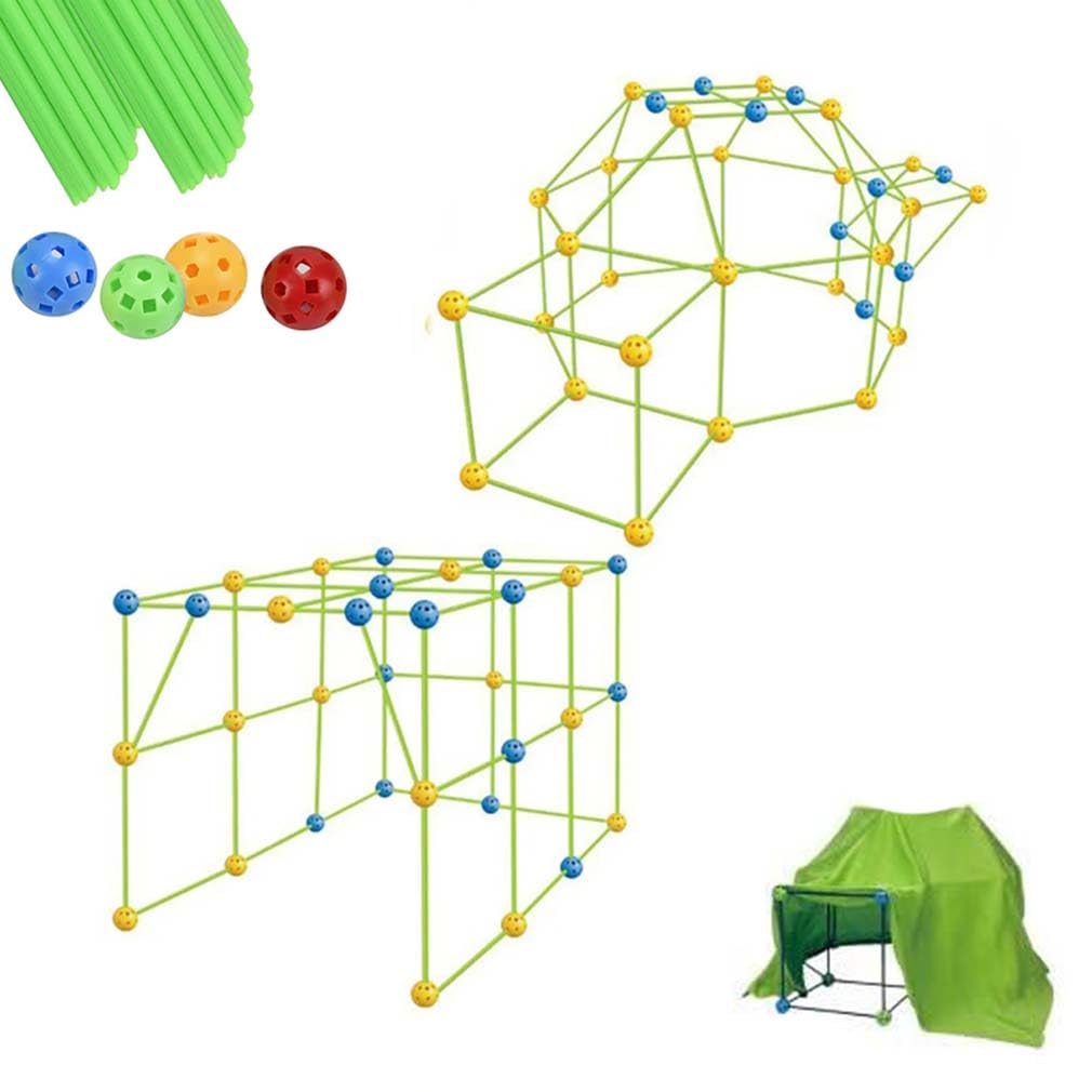 Kids Construction Fortress Building Kit, Kids Fort Building Kit, Construction Straws and Connectors Toys, Fort Building Toys for Kids, Den Building Kit DIY Play Tent Indoor & Outdoor (White Tent)