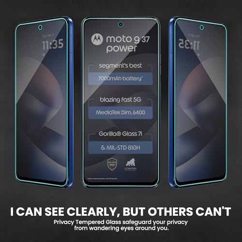 Image of FIRST MART Privacy Tempered Glass for Motorola G37 Power and Moto G37, 2 Pack | Anti-Spy 9H Screen Protector, Edge-to-Edge, Case-Friendly, Scratch Resistant, Bubble-Free