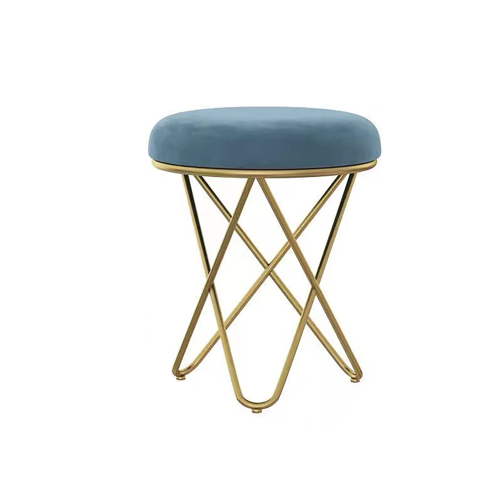 Repose-pieds rond en velours bleu pouf rembourré stable pieds antidérapants