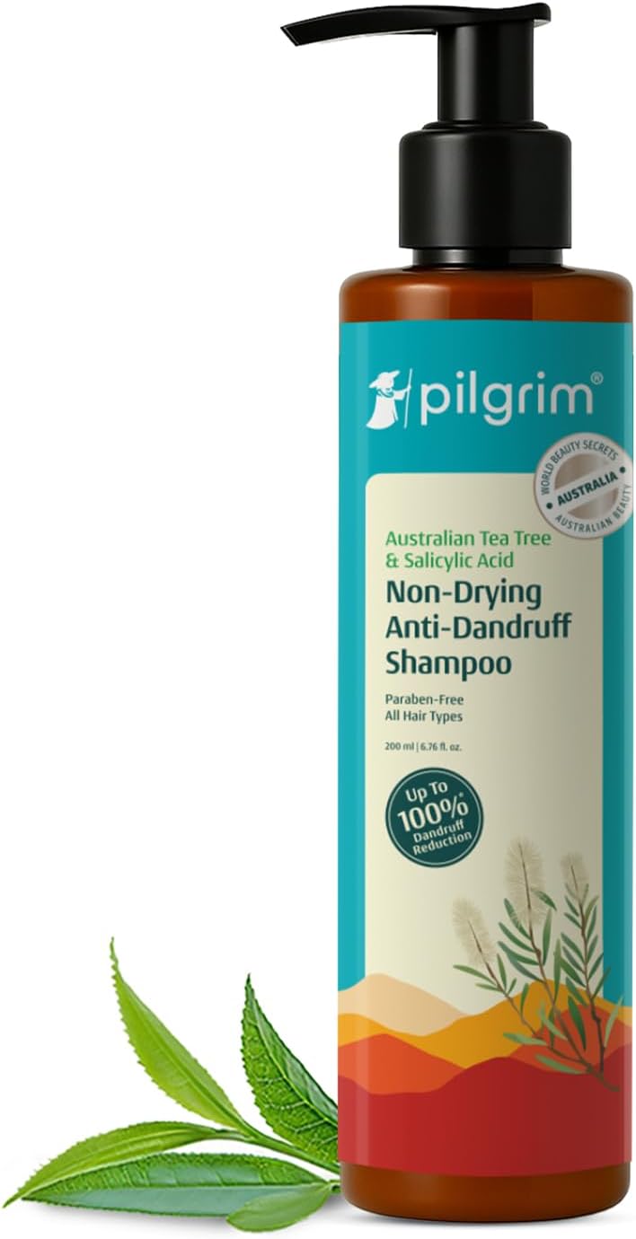 Pilgrim Australian Tea Tree Non-Drying Anti-Dandruff Shampoo 200 ml | Removes Dandruff from Source | Helps with Itching, Irritation | Strong & Smooth Hair | For Men & Women |