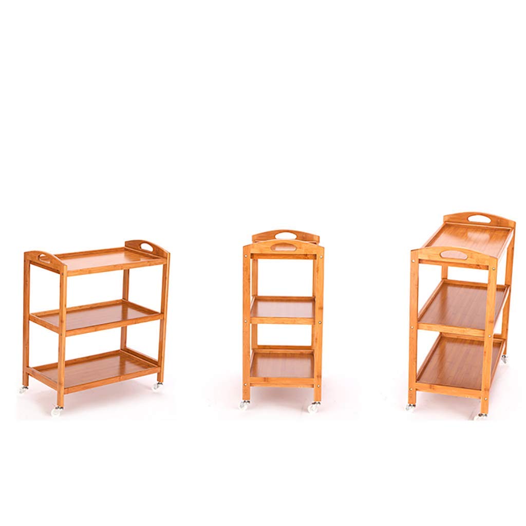 Carritos de Servicio de 3 Niveles, Carrito de Comedor con Soporte de Madera, Bandeja de Madera Maciza, 4 Ruedas universales con Bloqueo para Cocina, hoteles, restaurantes y residen