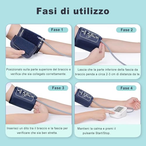 Misuratore Di Pressione Da Braccio, Sfigmomanometro Digitale Automatico, Macchinetta Pressione Arteriosa, Rilevazione Aritmia, Accurato Monitoraggio Domestico Dell'ipertensione - 6