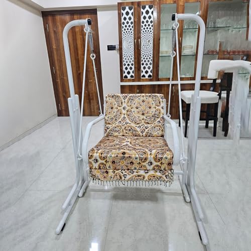 Image of s k modern art Swing with Stand | Jhula for Adults with Cushion for Home /Patio (Single Seater, White)
