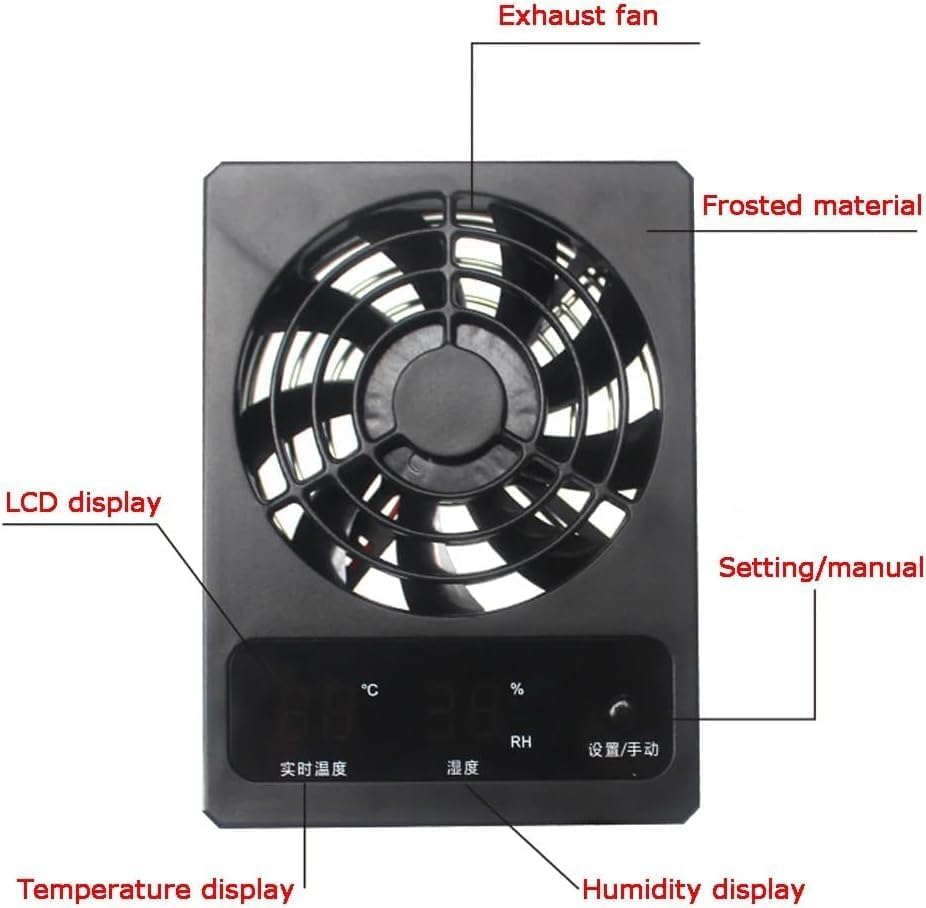 Digital Display Intelligent Control Ventilation Fan Reptile Rainforest Tank Thermometer and Hygrometer