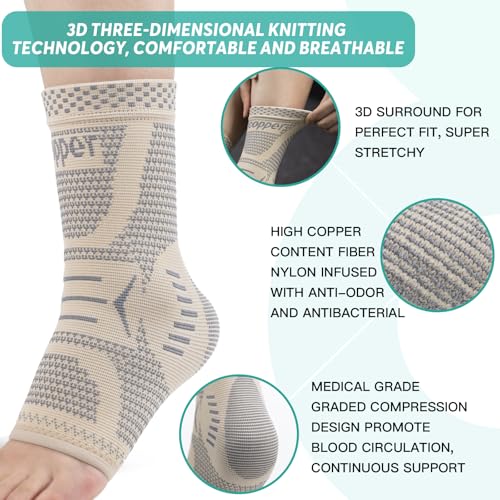 Image of INDEEMAX Copper Infused Ankle Brace for Sprained Ankle, Ankle Compression Sleeve Ankle Support for Women & Men, Achilles Tendonitis Brace, Skin Silver, S