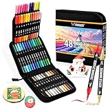 Pamaker 48 Farben Acrylstifte Set – Doppelseitige Spitzen, Multimarker für Steine, Holz, Stoff, Leinwand, Glas, Keramik in Stofftasche – Vielseitige Acrylfarben für Künstler & DIY Projekte