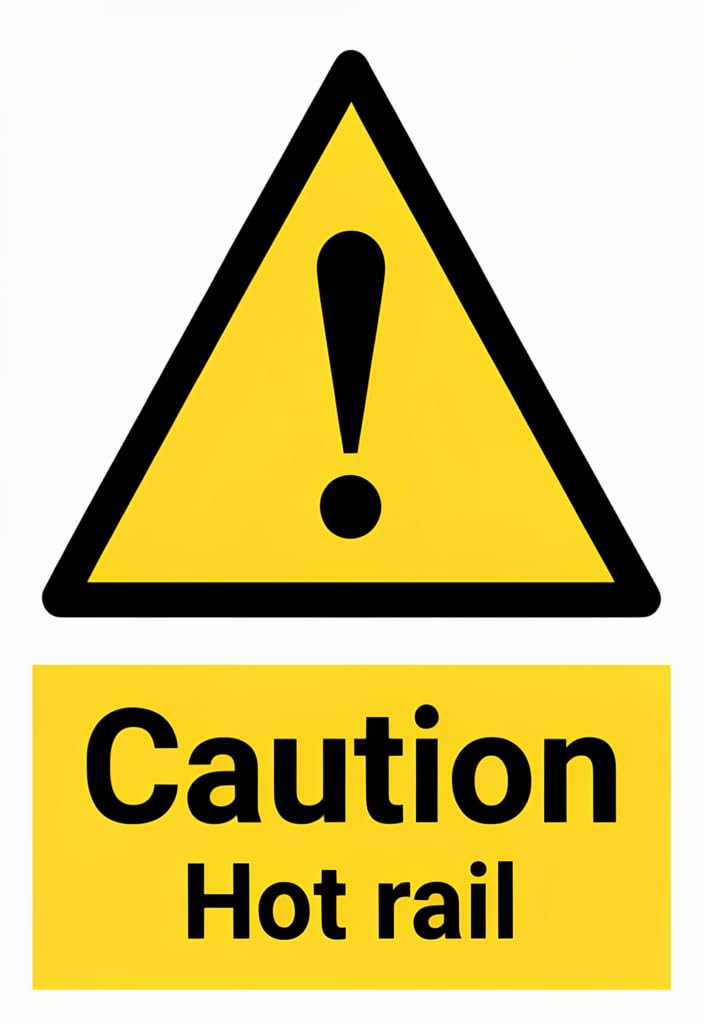 peiyeety Caution Hot Rail Tin Metal Sign 12x8 Inch, Yellow Warning Safety Plaque with Exclamation Symbol, Durable Wall Decor for Workshop Garage Factory Basement, Funny Industrial Gift Idea