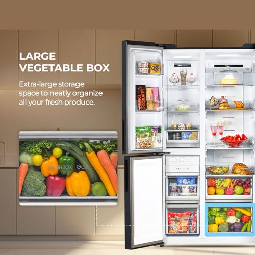 Image of Haier SmartChoice 598L 3 Star 3-Door Side by Side Frost Free Refrigerator | Expert Inverter Technology | Digital Display Panel | Jumbo Ice Maker | Deo Fresh Technology (HRT-683GK, Graphite Black)