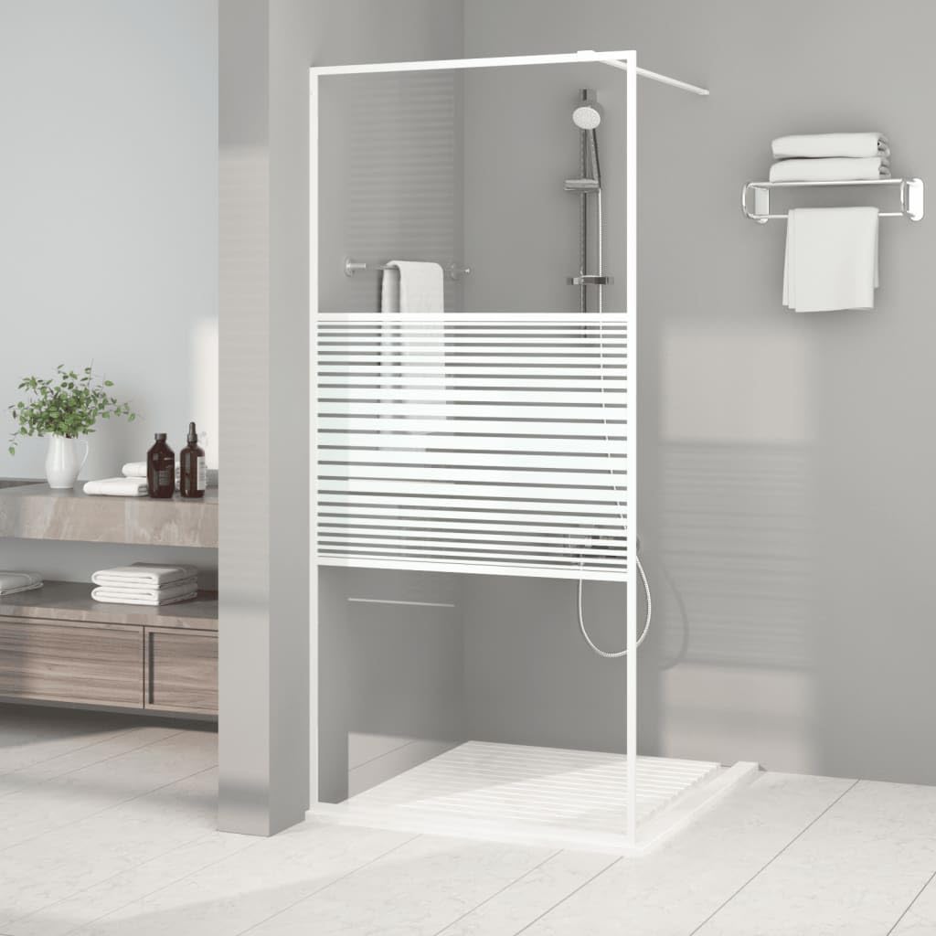 Mampara de ducha de cristal templado transparente, marco de aluminio blanco, 90 x 195 cm, cristal de seguridad de 5 mm, a prueba de salpicaduras, con barra de apoyo para nicho de baño