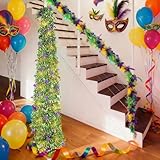 5 ft Pop up Mardi Gras Tree with String Lights Artificial Collapsible Tinsel Mardi Gras Tree for Porch Home Indoor Outdoor Carnival Holiday Party Decoration