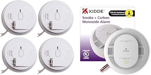 Kidde Detector de humo, alarma de humo cableada con batería de respaldo, puerta de batería de carga frontal y detector de humo y monóxido de carbono