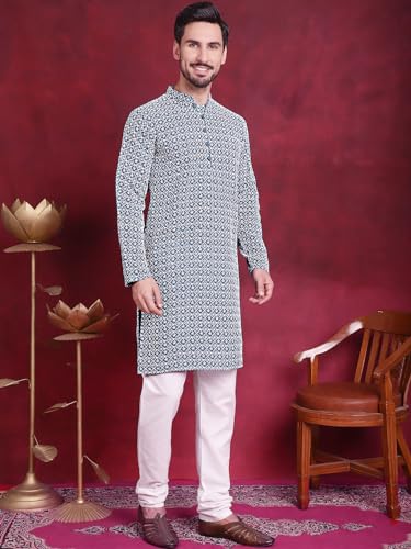 Image of Jompers Cotton Chikankari Embroidered Regular Fit Kurtas for Men
