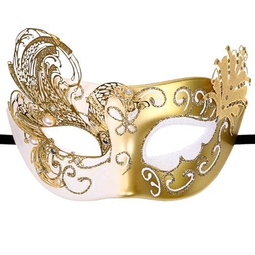 OIDEA Masque Carnaval Vénitien Plastique: Masques Femme Demi-visage Métal Élégant Classique avec Strass et Perles pour Déguisement Bal de Maquillage...
