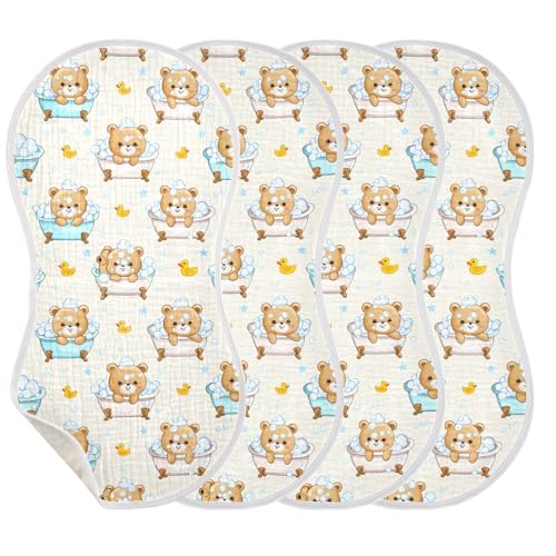 Bear Bath Baby Burp Cloths for Boys and Girls, Soft Muslin Spit Up Towels, 22"x11" Newborn Essentials for Feeding and Drooling, 2 Pack3
