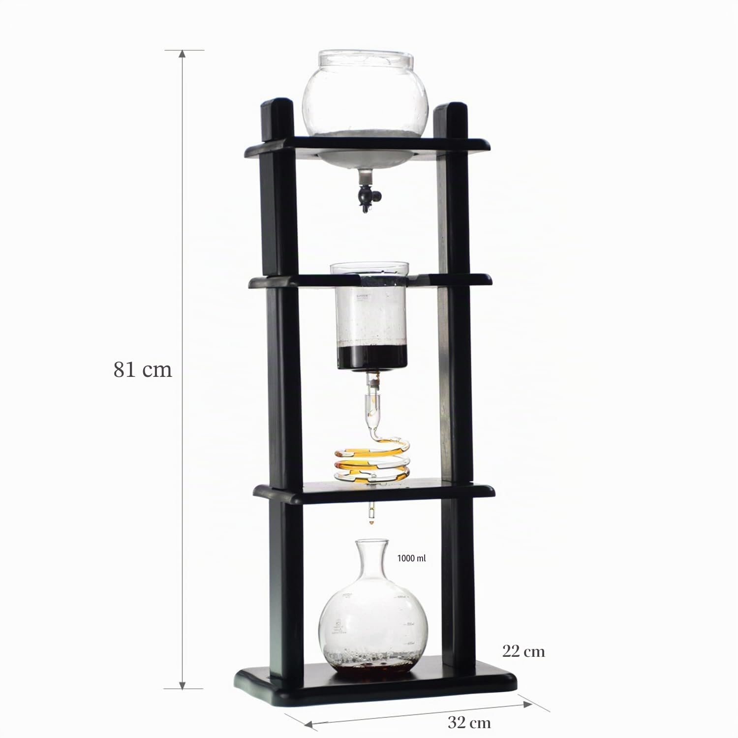 Cold Brew Tower 1000 ml Eiskaffeemaschine, verstellbarer Tropfer, manuelles Brühen für Zuhause und Büro