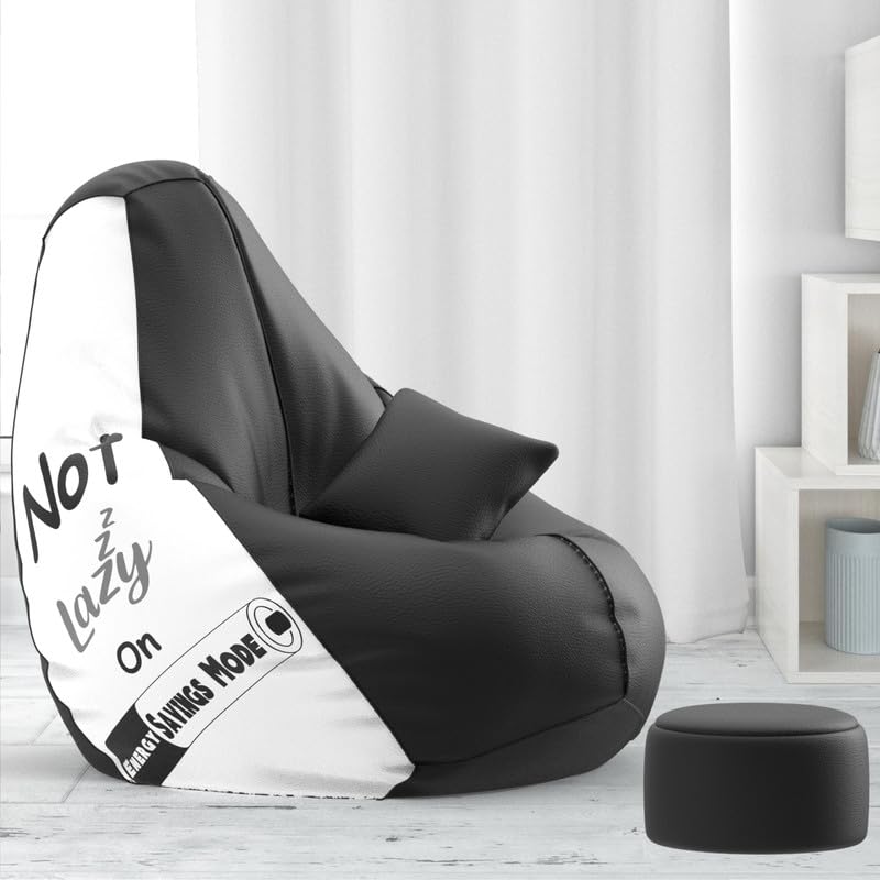 Biggie Bean Bag Cover 4XL Evergreen Classics Bean Bag-Loud Prints-Soft Landings-Styled with Free Cushion & Footrest (Matching Color : Printed Not Lazy - Black White)-image-44