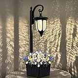 Yonaveil Solar Lamp Post Light with Planter, Outdoor Solar Lights with Crackle Glass, Matte Black Outdoor Flower Pots, 2 in 1 Solar Post Lights Waterproof for Porch Garden Patio