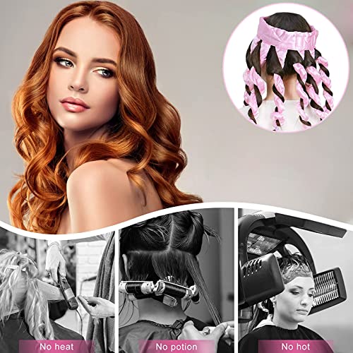 Heatless Curling Rod,Octopus Heatless Curling Rod Headband,Soft No Heat Hair Curlers,No Heat Wave Hair Curlers Styling Tools,for Overnight DIY Hair Styling Tools (Pink) - Image 3