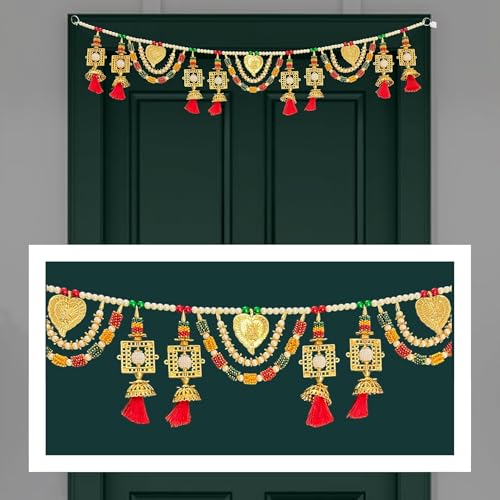 Image of Rajasthan Kraft Beads Toran for Door Entrance | 40 Inch, Decorative Bandarwal Door Toran for Festive Home Decor, Diwali, Pooja & Wedding, Perfect Ethnic Pearl Beads Toran for Wall & Entrance Decor
