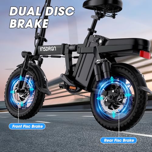 INSDRGN Electric Bike for Adults,14" Folding Adult E Bike with 500W Motor,20 mph,28 Miles Range,Advanced 9-Point Suspension & Pro-Level 44.99% Brake Ratio,Removable Battery,UL 2849 Certified - Image 6