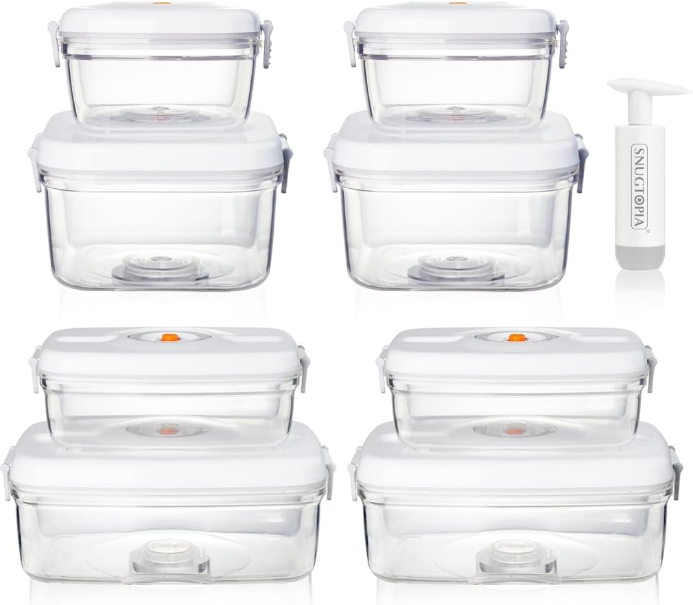 8Pcs Vacuum Seal Food Storage Containers, BPA-Free, 5X Longer Freshness, Leakproof Organizers, Ideal for Fruits, Veggies, Leftovers, Dishwasher Safe, Kitchen, Outdoor (8)