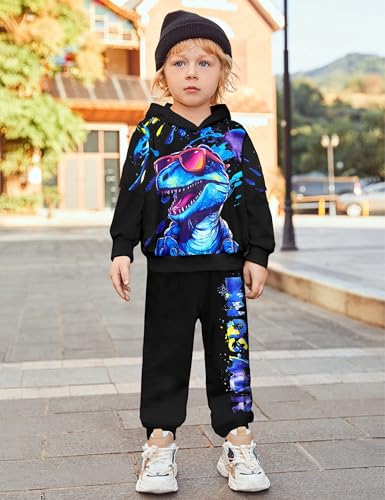 Image of Toddler Boy Clothes Dinosaur Printed Hoodies Toddler Clothes for Boys Long Sleeve Sweatpants Set T-Rex Outfits 3-7t