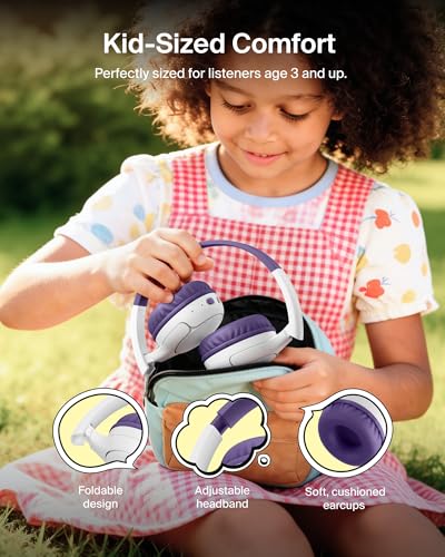 Image of Belkin SoundForm Mini 2 Wireless Kids Bluetooth Headphones - On-Ear Earphones w / 55H Battery Life, 85dB Safe Volume Limit, Built-in Microphone - Toddler Headphones for iPad, Tablet, School, Travel