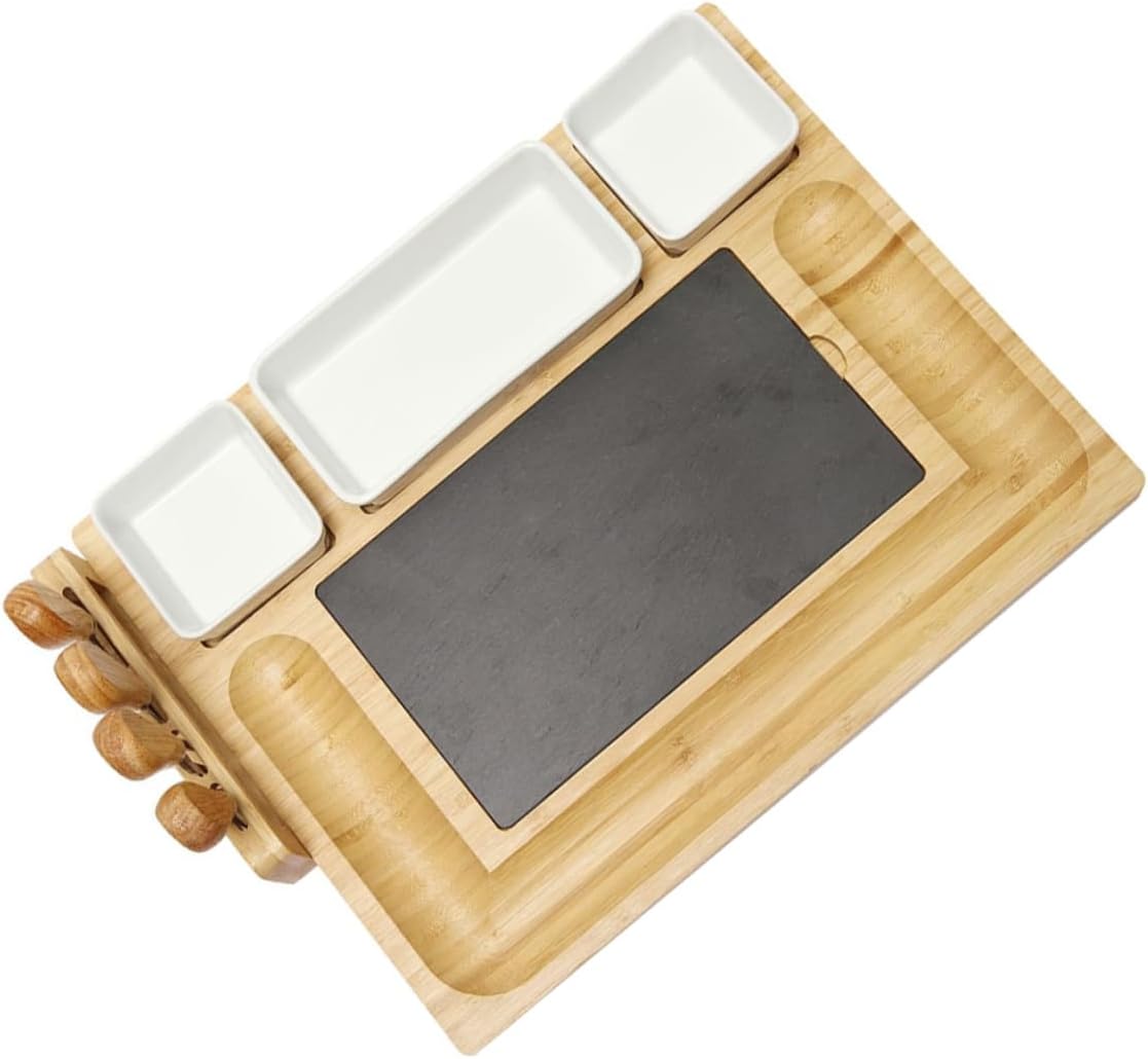 Unique Bamboo Cheese Board with Accessories Charcuterie Platter for Home Housewarming Weddings Parties Easy to Clean Cheese Cutting Plate Lovers