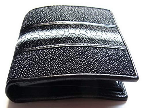 Julie Genuine Real Stingray Skin Leather Man Bifold Shiny Black Wallet3