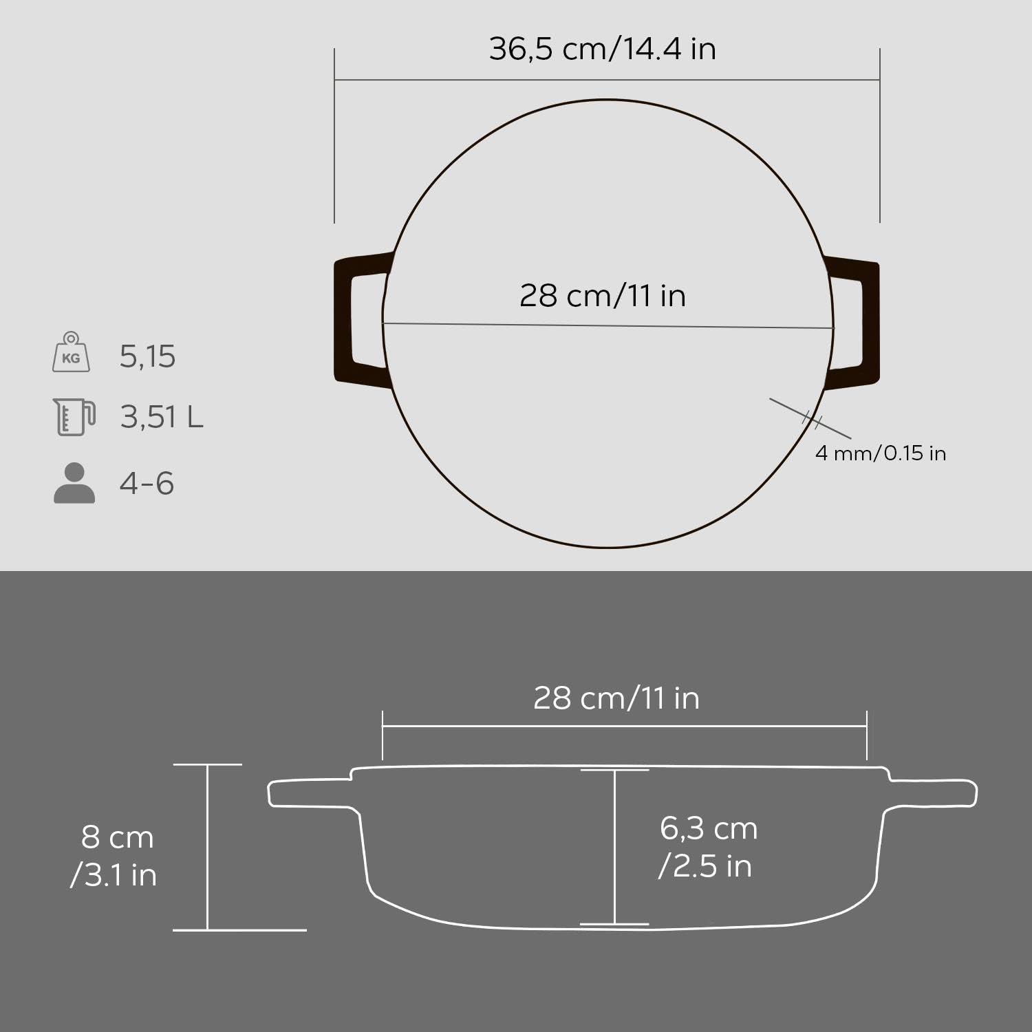 Lava Metal Premium Range – Pentole multiuso in ghisa, rotonda, 28 cm, grigio maiolico, coperchio a cupola