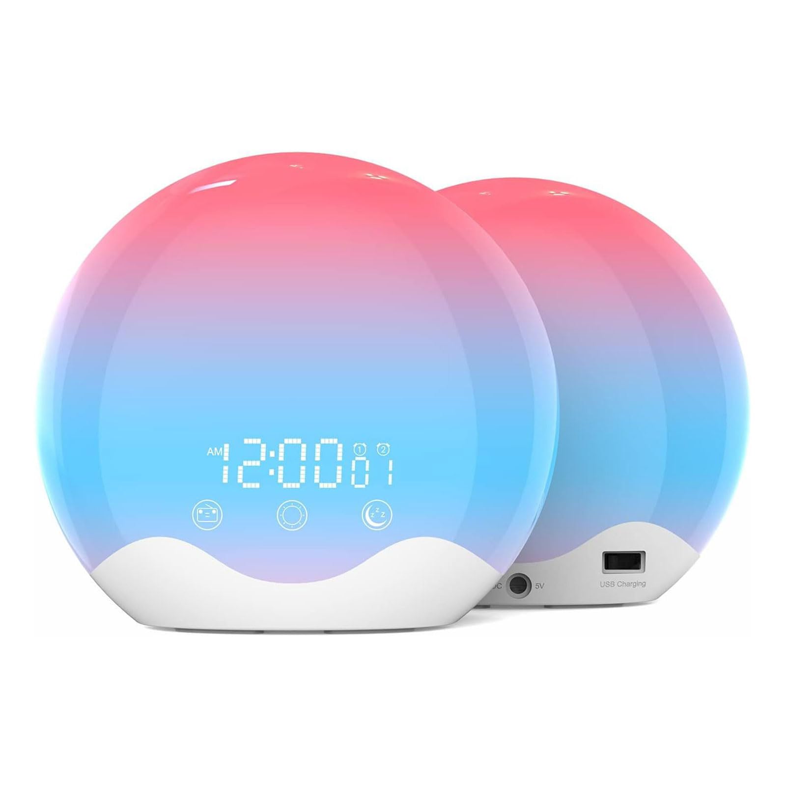 Réveil doux avec simulation de lever du soleil et éclairage de couleur arc-en-ciel, contrôle tactile, lampe LED pour chambre à coucher, lampe de chevet