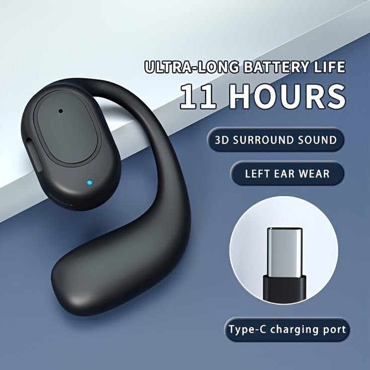 Image of Open-Ear Wireless Earphones | Bluetooth 5.3 Earbuds | Smart Sensor Motion Control | Comfortable Clip-On Design | Long Battery Life | Sweat-Resistant | Hands-Free Calling Earphones (Black)