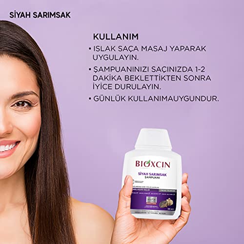 Bioxcin Schwarzer Knoblauch Shampoo 300 ml – Stärkendes Shampoo gegen Haarausfall mit 100% Schwarzem Knoblauchextrakt für Kräftiges, Gesundes Haarwachstum